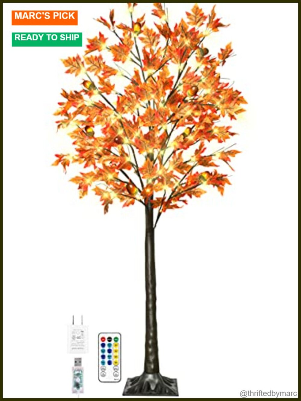 5FT Lighted Maple Tree 90 LED Thanksgiving Artificial Tree with Acorns Remote